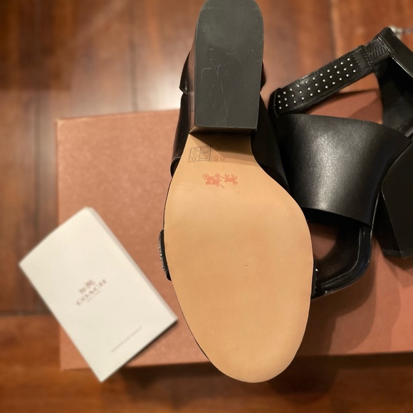 Coach Dessa Studded Block Heeled Sandals - Semi Matte Black Leather 8.5 - Picture 4 of 7